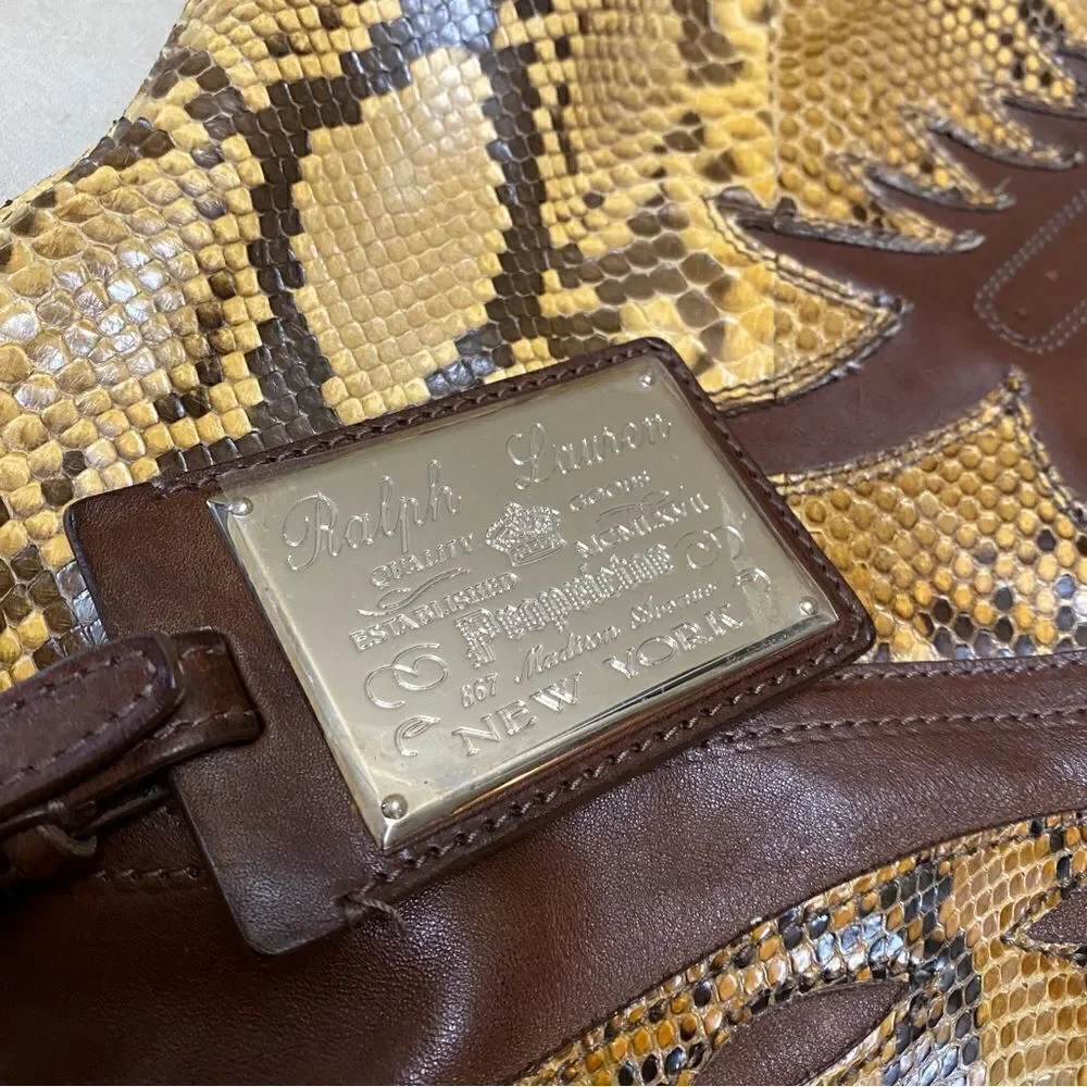 Ralph Lauren Collection Italian Tan Python Western Flame Stitch Hobo Handbag
